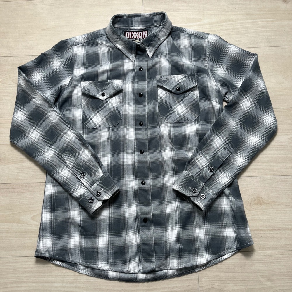 Dixxon Flannel Social Distortion Grey Plaid D-Tech Shirt Womens Large